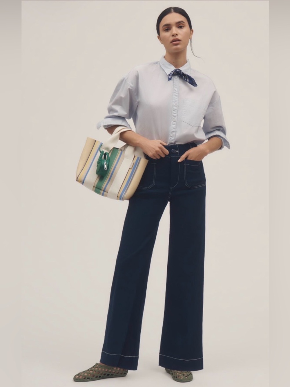💜Anthropologie The Colette Contrast-Stitch Wide-Leg Pants by Maeve | Size 33